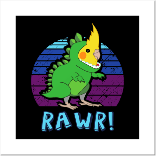 RAWR - Aesthetic Vaporwave Cockatiel Dinosaur Posters and Art